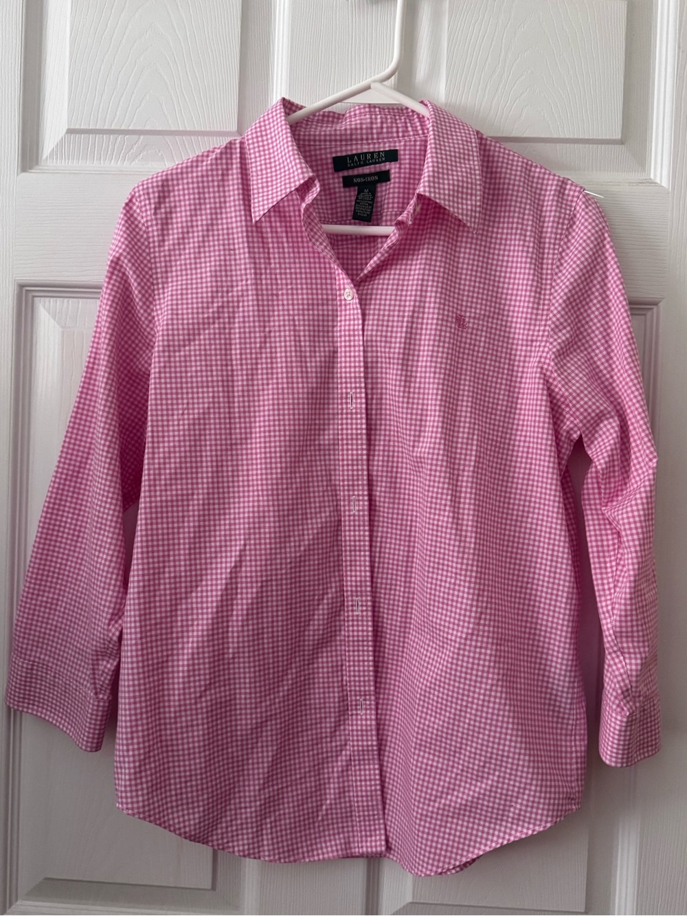 Lauren Ralph Lauren Pink Gingham Dress Shirt-Size Medium